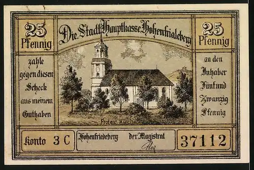 Notgeld Hohenfriedeberg, 25 Pfennig, Rathaus mit Ringstrasse