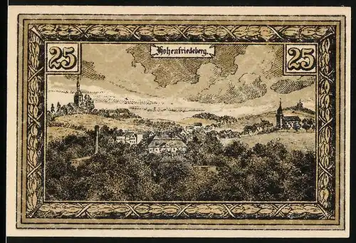 Notgeld Hohenfriedeberg, 25 Pfennig, Panorama mit Kirche