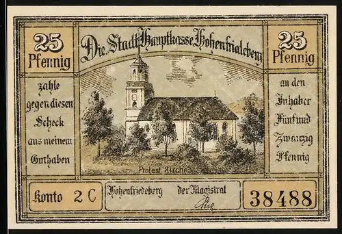 Notgeld Hohenfriedeberg, 25 Pfennig, Protestantische Kirche