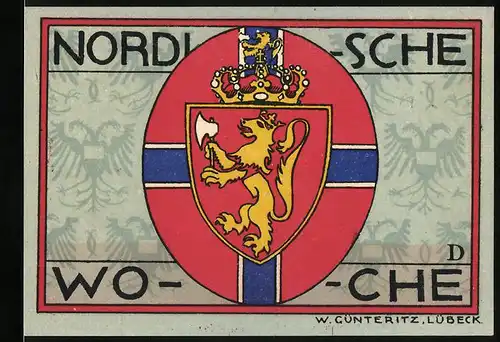 Notgeld Lübeck, 50 Pfennig, Nordische Woche, Musterschau 1921, Wappen Norwegen