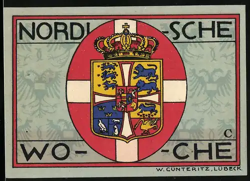 Notgeld Lübeck, 50 Pfennig, Nordische Woche, Musterschau 1921, Wappen Dänemark