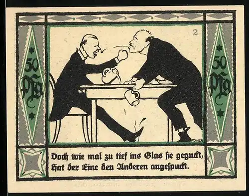 Notgeld Mülsen-St. Jakob 1921, 50 Pfennig, Zwei Betrunkene schlagen sich