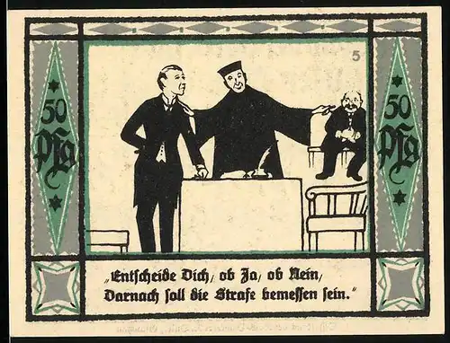 Notgeld Mülsen-St. Jakob 1921, 50 Pfennig, Richter und Angeklagter
