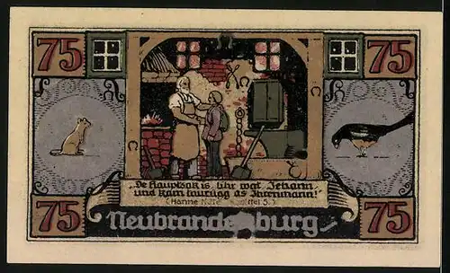 Notgeld Neubrandenburg 1921, 75 Pfennig, Fritz Reuter im Gasthaus Ratskeller