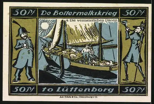 Notgeld Lütjenburg, 50 Pfennig, Stadtwappen, De Bottermelkskrieg, Die vermeintlichen Dänen