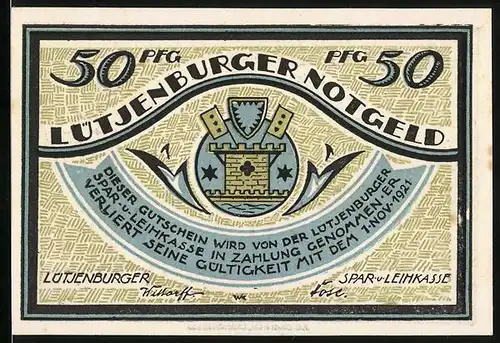 Notgeld Lütjenburg, 50 Pfennig, Stadtwappen, De Bottermelkskrieg, Die Dänen kommen