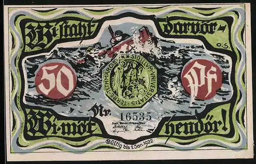 Notgeld Marne 1922, 50 Pfennig, Seeunglück auf dem Meer