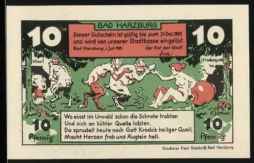 Notgeld Bad Harzburg 1921, 10 Pfennig, Nackte Frau mit dem Teufel