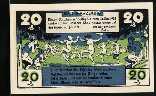Notgeld Bad Harzburg 1921, 20 Pfennig, Tanzende Elfen im Mondschein