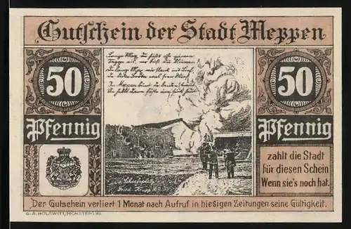 Notgeld Meppen 1921, 50 Pfennig, Schiessplatz der Friedrich Krupp AG