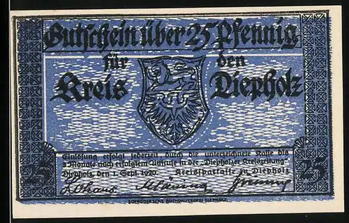 Notgeld Diepholz 1920, 25 Pfennig, Stadtwappen