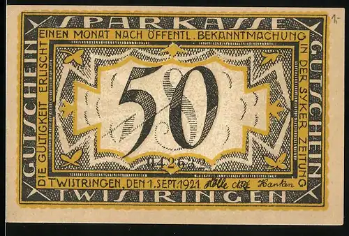 Notgeld Twistringen 1921, 50 Pfennig, Blick zur Kirche