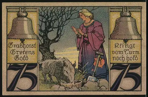 Notgeld Twistringen 1921, 75 Pfennig, Frau mit einem Wildschwein