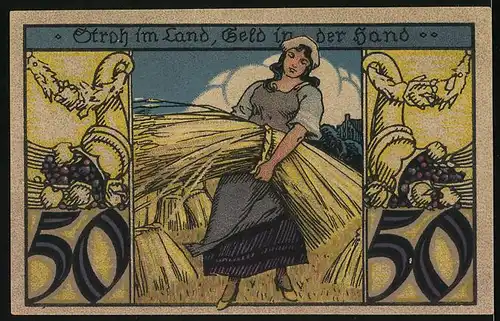 Notgeld Twistringen 1921, 50 Pfennig, Frau mit Garben