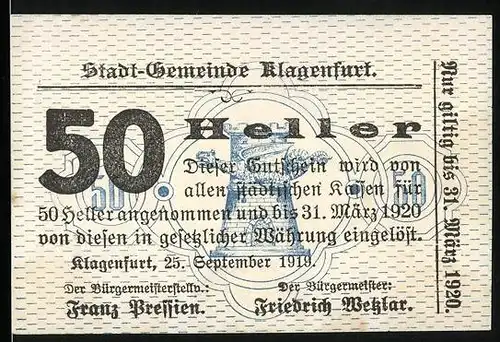 Notgeld Klagenfurt 1919, 50 Heller, Turm