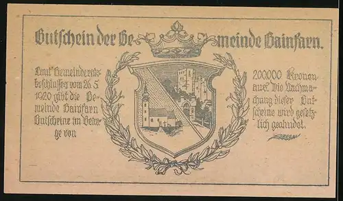 Notgeld Gainfarn 1920, 50 Heller, Blick zur Kirche