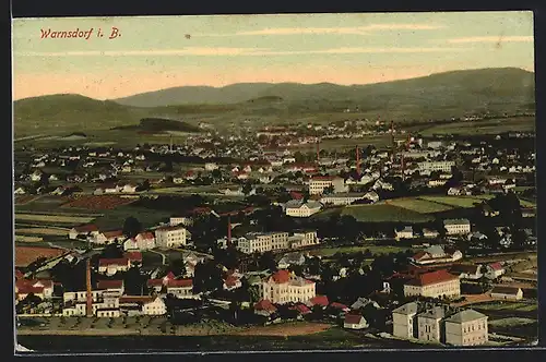 AK Warnsdorf i. B., Ortsansicht mit Bergpanorama