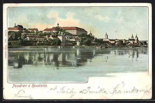 AK Roudnice nad Labem / Raudnitz an der Elbe, Blick über die Elbe zum Ort