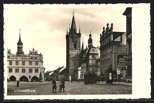 AK Litomerice, Platz mit Uhrenturm