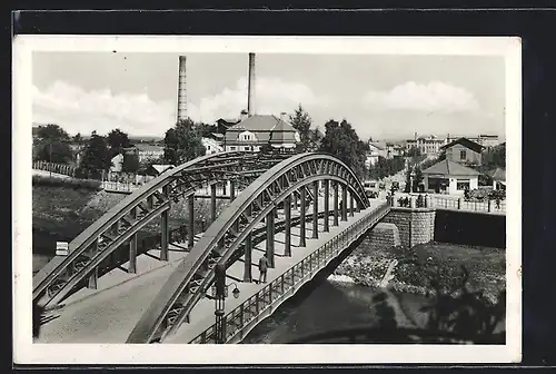 AK Kromeriz, Brückenansicht und Fabrik