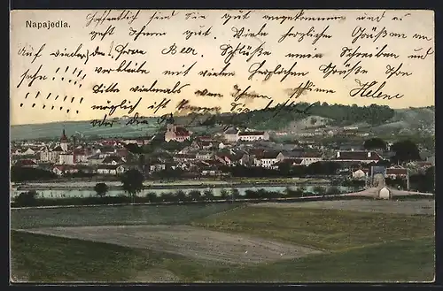 AK Napajedla, Gesamtansicht mit Gewässer aus der Vogelschau