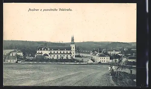 AK Velehrad, Ortsansicht mit Kloster aus der Vogelschau