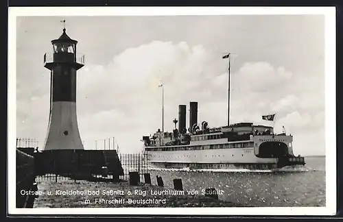 AK Sassnitz a. Rügen, Fährschiff Deutschland mit Leuchtturm