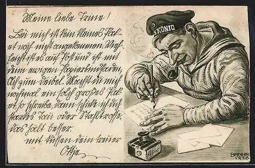 Künstler-AK Matrose der S. M. S. König schreibt einen Brief