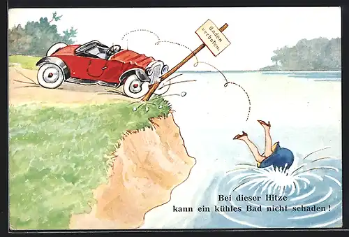 AK Frau wird aus dem Auto ins Wasser geschleudert