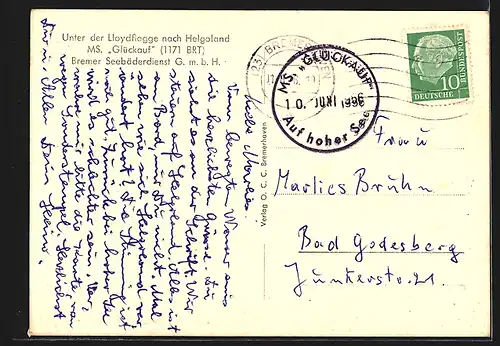 AK MS Glückauf des Bremer Seebäderdienst