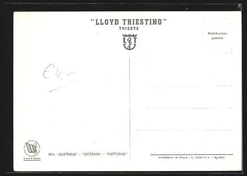 Künstler-AK Italienisches Passagierschiff MN Australia in voller Fahrt