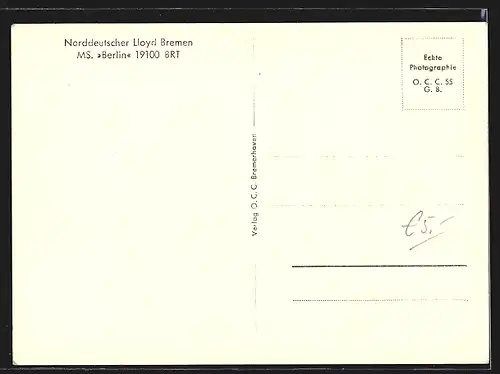 AK MS Berlin des Norddeutschen Lloyd