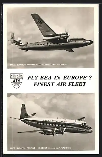 AK British European Airways Elizabethan Class Aeroplane and Viscount Discovery Class Aeroplane high in the sky