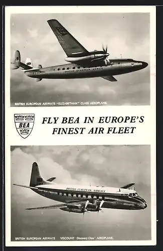 AK British European Airways Elizabethan Class Aeroplane and Viscount Discovery Class Aeroplane high in the sky