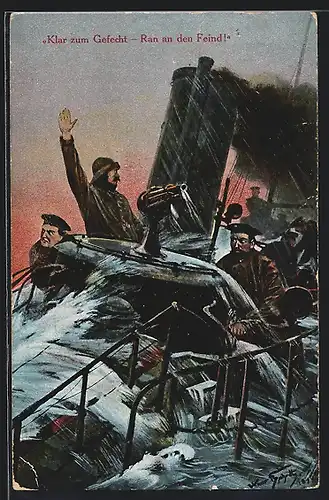 Künstler-AK Hans Bohrdt: Klar zum Gefecht, Ran an den Fein, Matrosen auf einem Kriegsschiff