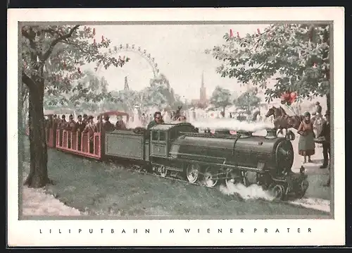 Künstler-AK Wien, Liliputbahn im Prater