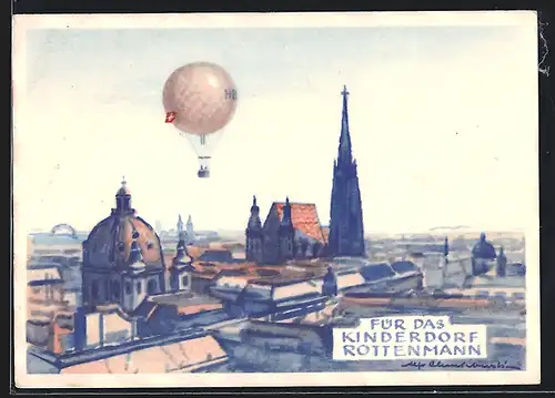 AK Rottenmann, Ballonfahrt über die Stadt