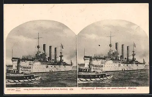 Stereo-AK Kriegsschiff mit Besatzung an Deck