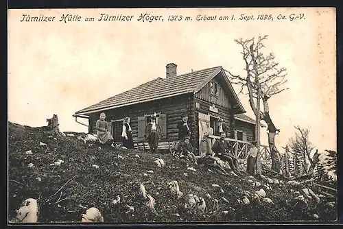AK Türnitzer Hütte, Berghütte am Türnitzer Höger mit Besuchergruppe