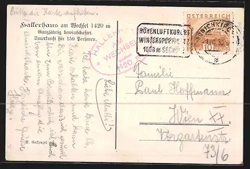 AK Hallerhaus, Berghütte am Wechsel