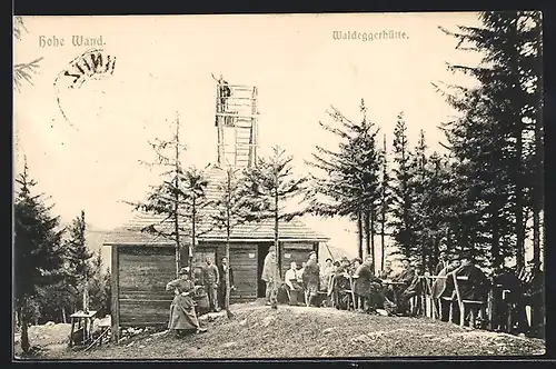AK Waldeggerhütte, Hohe Wand, Berghütte mit Gästen und Aussichtsturm