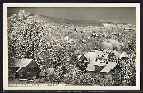 AK Schreiberhau i. Rsgb., Ortspartie mit Blick nach der Bergstrasse im Schnee