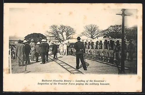 AK Bathurst /Gambia River, Landing of the Governor, Inspection of the Frontier Force paying the military honours