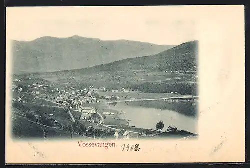 AK Vossevangen, Ortsansicht aus der Vogelschau