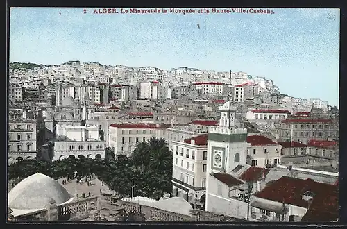 AK Alger, Le Minaret de la Mosquée et la Haute-Ville (Casbah)