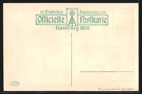 Künstler-AK Hamburg, 16. Deutsches Bundesschiessen 1909, Conditorei u. Cafe Alsterpavillon