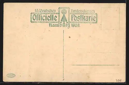 AK Hamburg, 16. Deutsches Bundesschiessen 1909, Festzug, Festwagen mit Bundesbanner