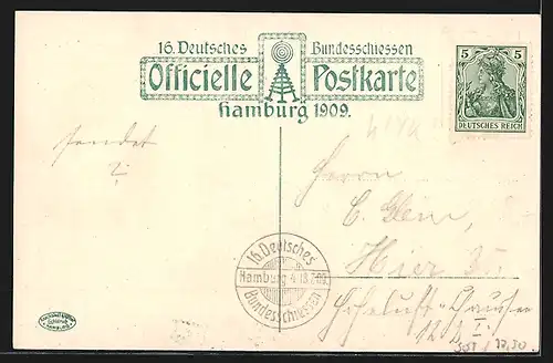 AK Hamburg, 16. Deutsches Bundesschiessen 1909, Oceandampfer Hammonia von Henry Löbel