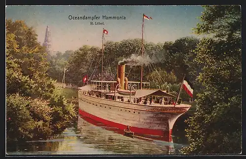 AK Hamburg, 16. Deutsches Bundesschiessen 1909, Oceandampfer Hammonia von H. Löbel
