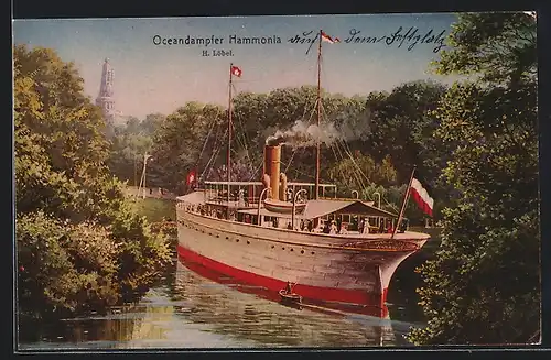 AK Hamburg, 16. Deutsches Bundesschiessen 1909, Oceandampfer Hammonia H. Löbel